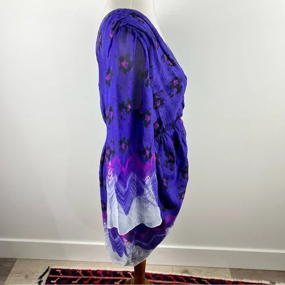Aryn K Purple Silk Dress Size M 100% Silk Print V-Neck Elastic Waist Fairycore - Picture 11 of 11